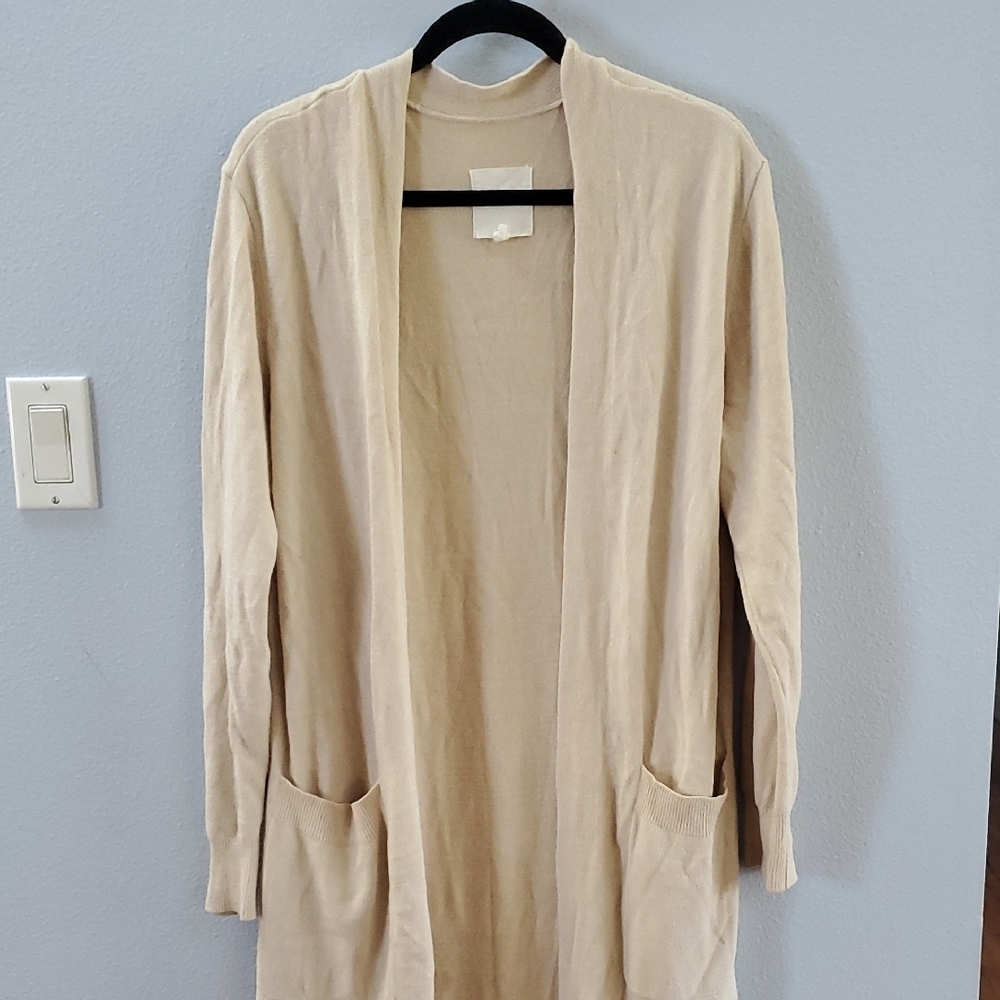 Avec Les Filles Cream Open-Front Long Cardigan